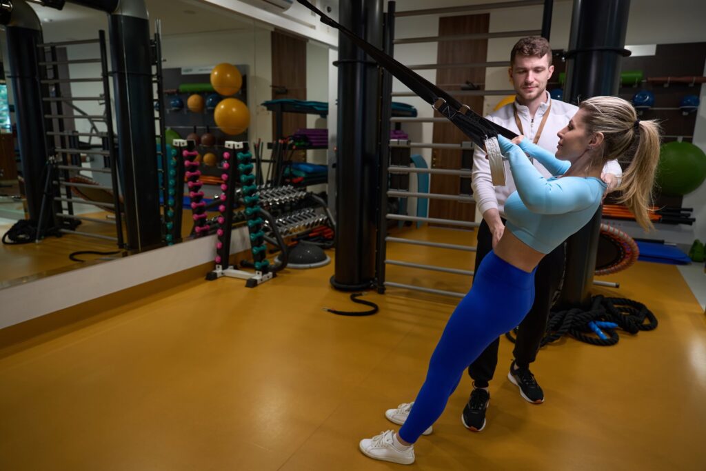 beautiful female doing sport exercises in modern r 2025 03 08 04 41 43 utc